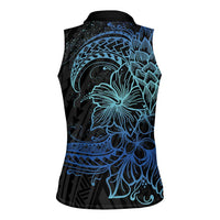 Floral Polynesian Hibiscus Tattoo Women Sleeveless Polo Shirt Blue Gradient Style