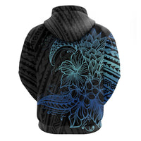 Floral Polynesian Hibiscus Tattoo Zip Hoodie Blue Gradient Style LT9 - Polynesian Pride