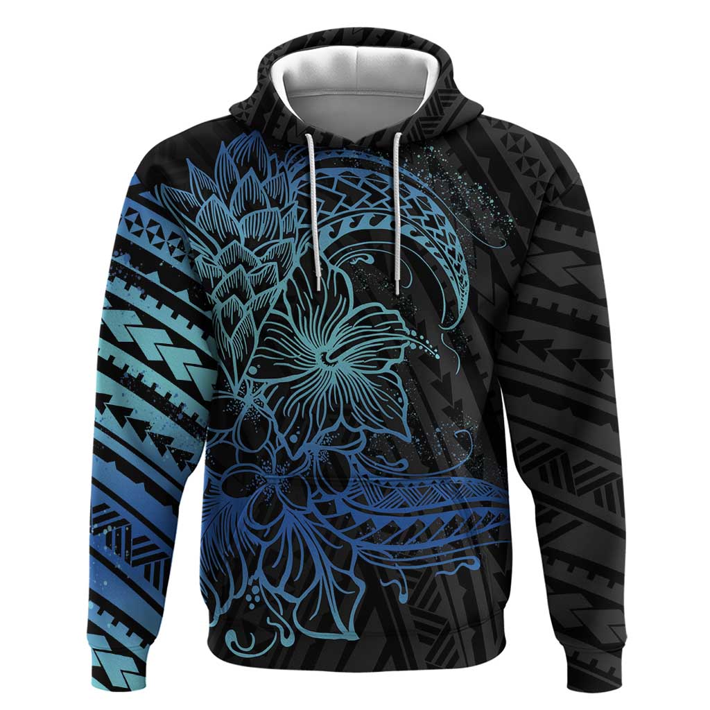 Floral Polynesian Hibiscus Tattoo Zip Hoodie Blue Gradient Style LT9 Pullover Hoodie Blue - Polynesian Pride