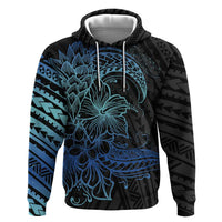 Floral Polynesian Hibiscus Tattoo Zip Hoodie Blue Gradient Style LT9 Pullover Hoodie Blue - Polynesian Pride