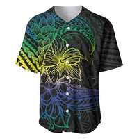 Floral Polynesian Hibiscus Tattoo Baseball Jersey Green Gradient Style LT9 Green - Polynesian Pride