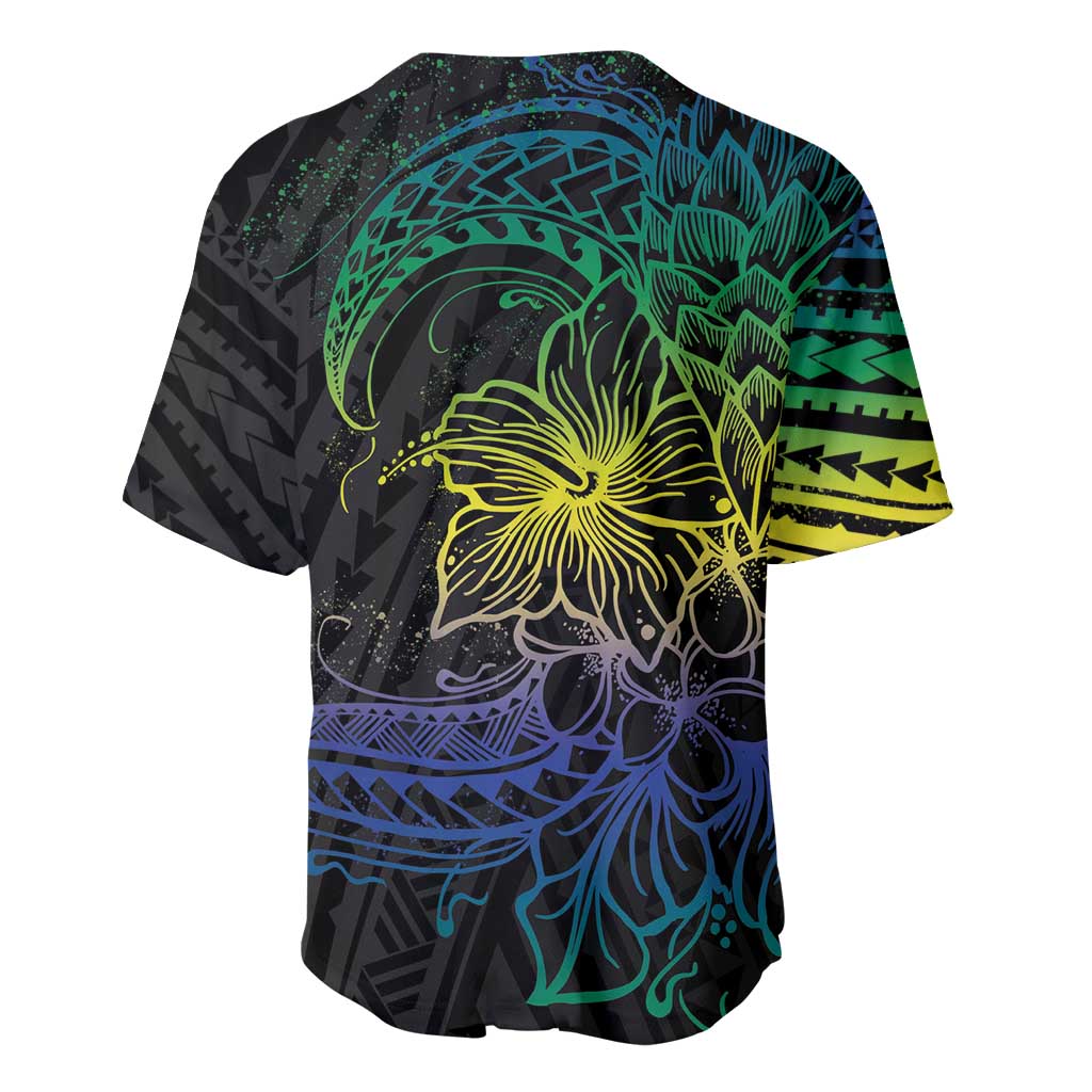 Floral Polynesian Hibiscus Tattoo Baseball Jersey Green Gradient Style LT9 - Polynesian Pride