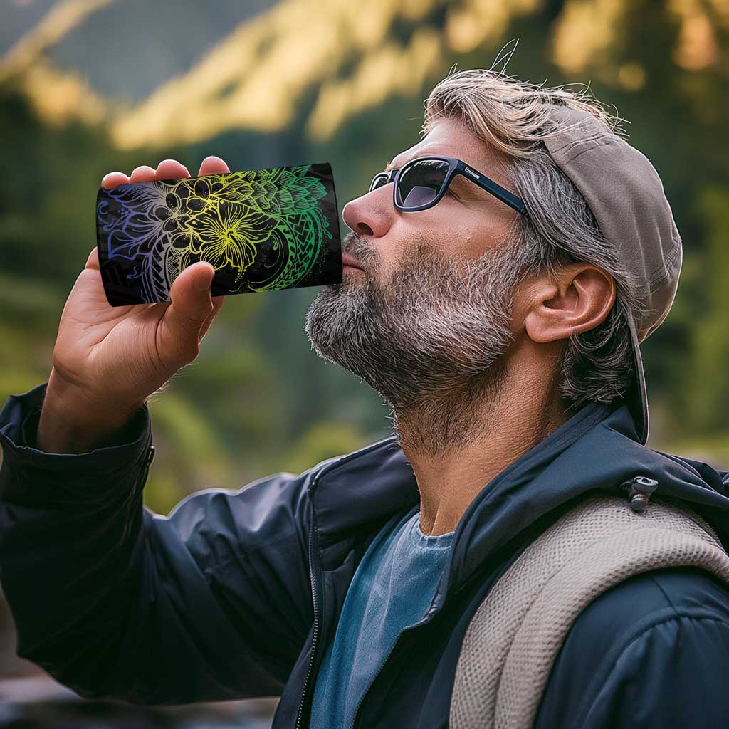 Floral Polynesian Hibiscus Tattoo Can Cooler Tumbler Green Gradient Style