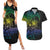Floral Polynesian Hibiscus Tattoo Couples Matching Summer Maxi Dress and Hawaiian Shirt Green Gradient Style