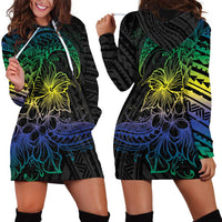 Floral Polynesian Hibiscus Tattoo Hoodie Dress Green Gradient Style