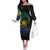 Floral Polynesian Hibiscus Tattoo Off The Shoulder Long Sleeve Dress Green Gradient Style