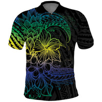 Floral Polynesian Hibiscus Tattoo Polo Shirt Green Gradient Style