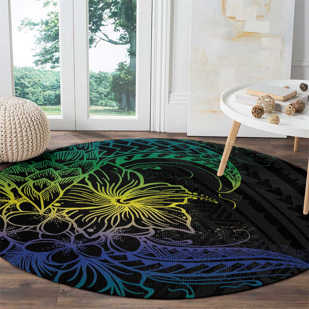 Floral Polynesian Hibiscus Tattoo Round Carpet Green Gradient Style LT9 - Polynesian Pride