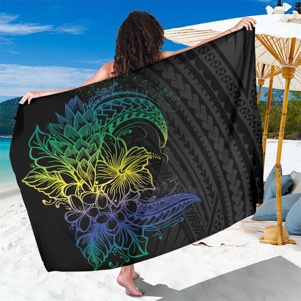 Floral Polynesian Hibiscus Tattoo Sarong Green Gradient Style LT9 One Size 44 x 66 inches Green - Polynesian Pride