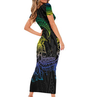 Floral Polynesian Hibiscus Tattoo Short Sleeve Bodycon Dress Green Gradient Style LT9 - Polynesian Pride
