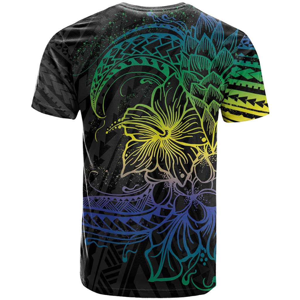 Floral Polynesian Hibiscus Tattoo T Shirt Green Gradient Style