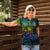 Floral Polynesian Hibiscus Tattoo Women Polo Shirt Green Gradient Style