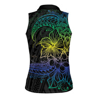 Floral Polynesian Hibiscus Tattoo Women Sleeveless Polo Shirt Green Gradient Style