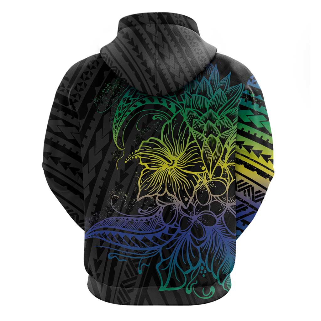Floral Polynesian Hibiscus Tattoo Zip Hoodie Green Gradient Style LT9 - Polynesian Pride