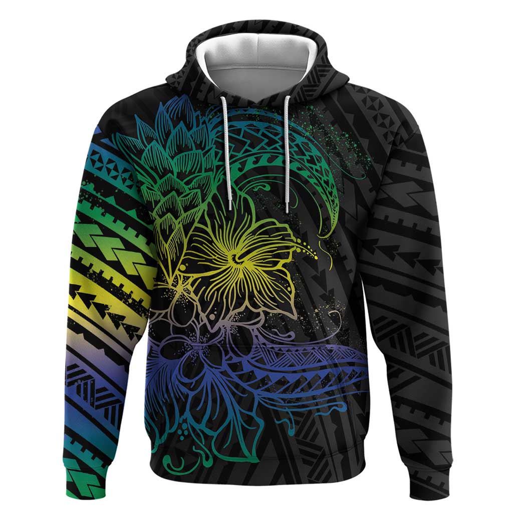 Floral Polynesian Hibiscus Tattoo Zip Hoodie Green Gradient Style LT9 Pullover Hoodie Green - Polynesian Pride