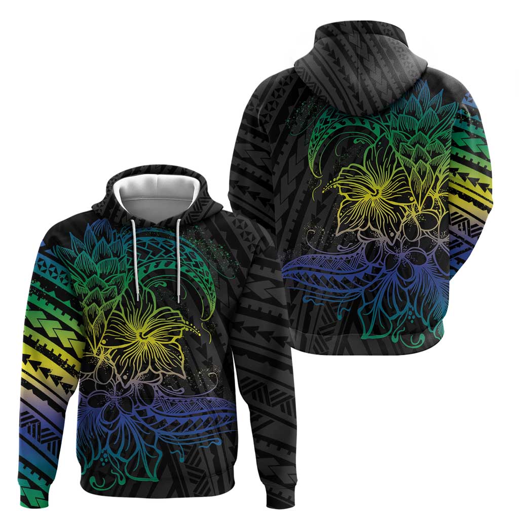 Floral Polynesian Hibiscus Tattoo Zip Hoodie Green Gradient Style LT9 - Polynesian Pride