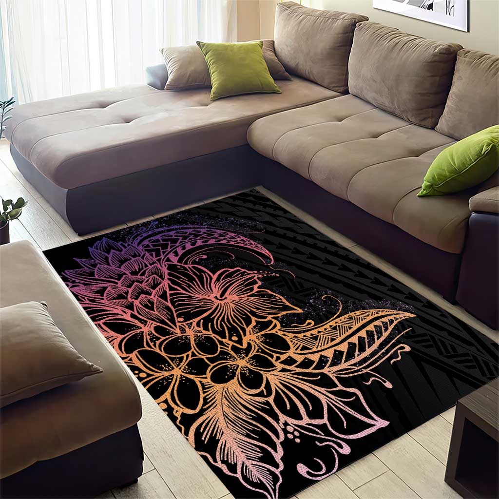 Floral Polynesian Hibiscus Tattoo Area Rug Peach Gradient Style