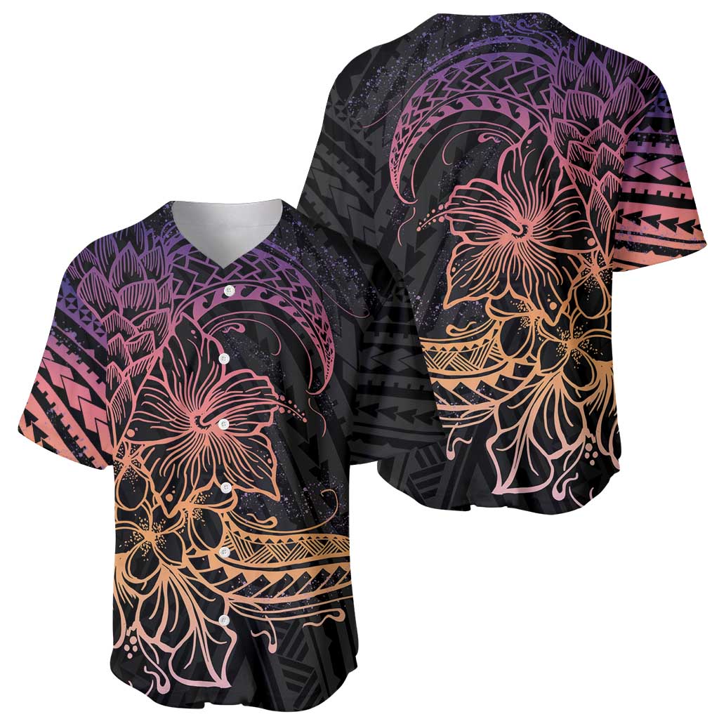 Floral Polynesian Hibiscus Tattoo Baseball Jersey Peach Gradient Style LT9 - Polynesian Pride