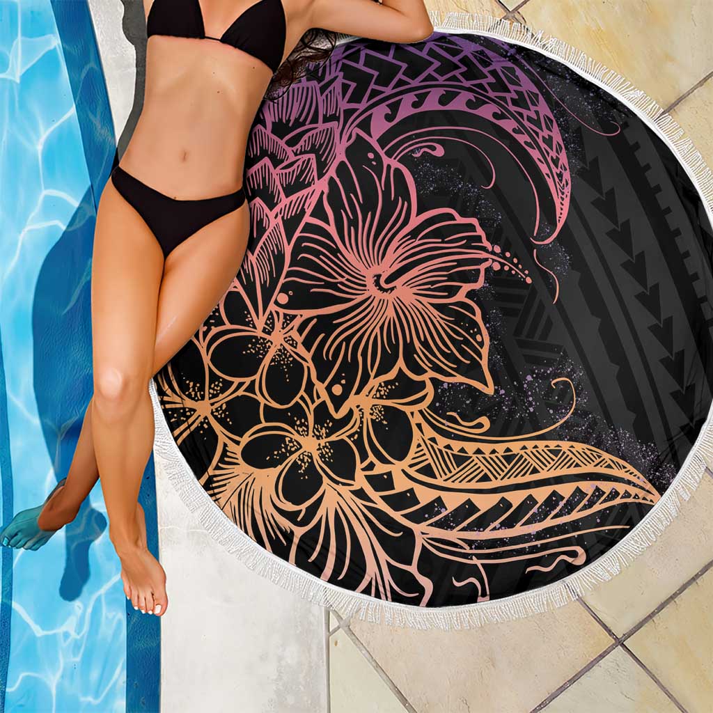 Floral Polynesian Hibiscus Tattoo Beach Blanket Peach Gradient Style