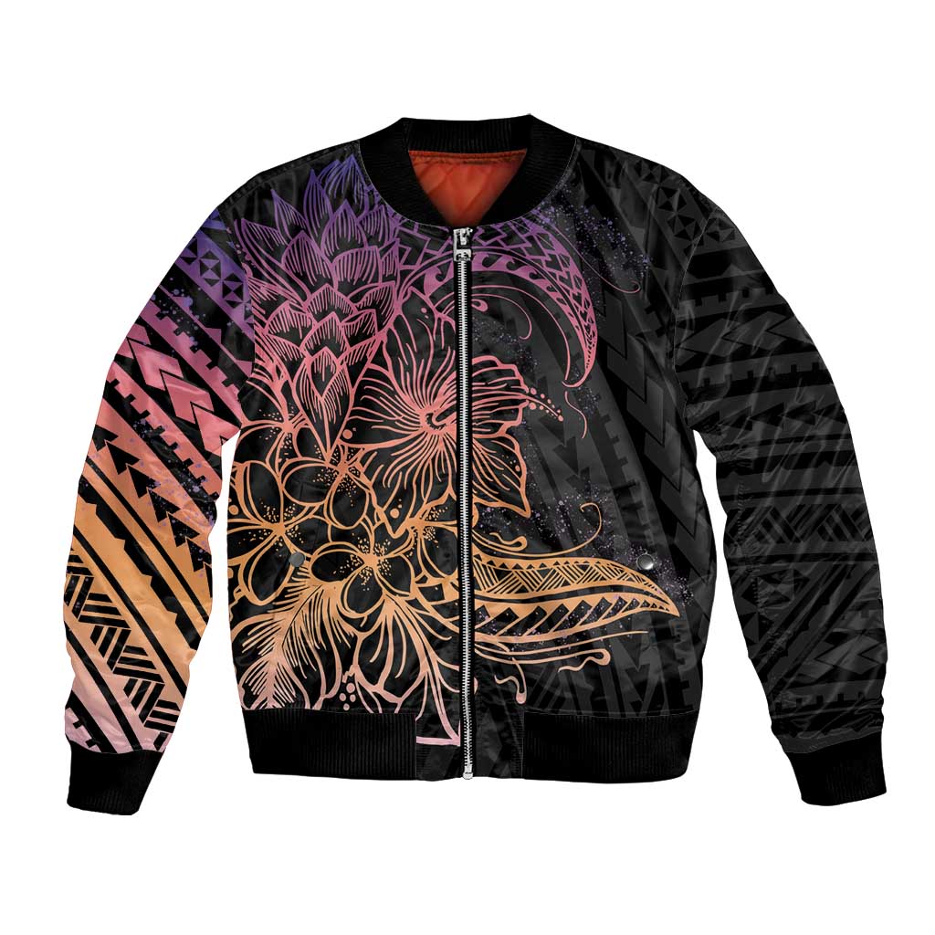 Floral Polynesian Hibiscus Tattoo Bomber Jacket Peach Gradient Style LT9 Unisex Peach - Polynesian Pride
