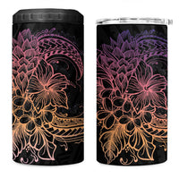 Floral Polynesian Hibiscus Tattoo Can Cooler Tumbler Peach Gradient Style