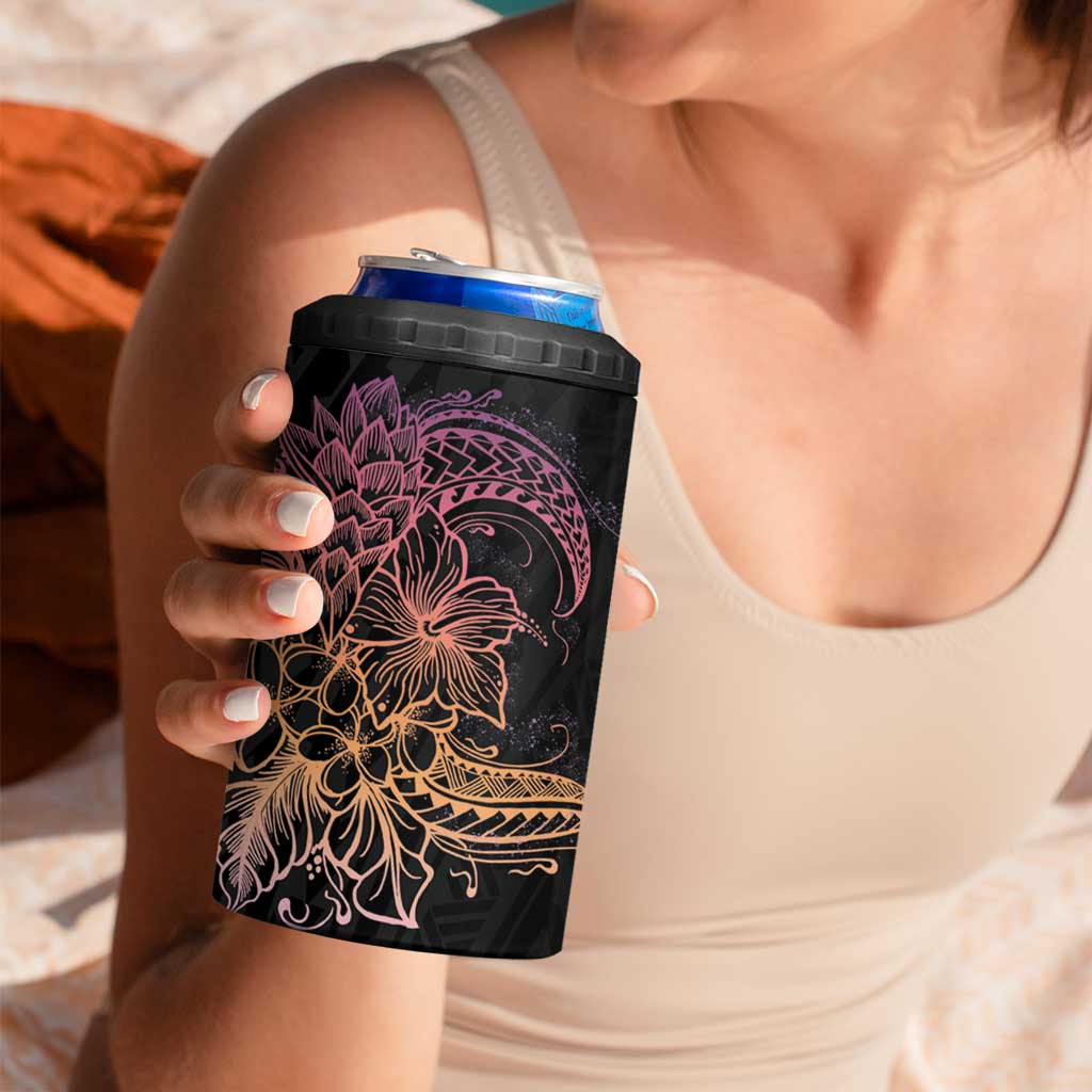 Floral Polynesian Hibiscus Tattoo Can Cooler Tumbler Peach Gradient Style
