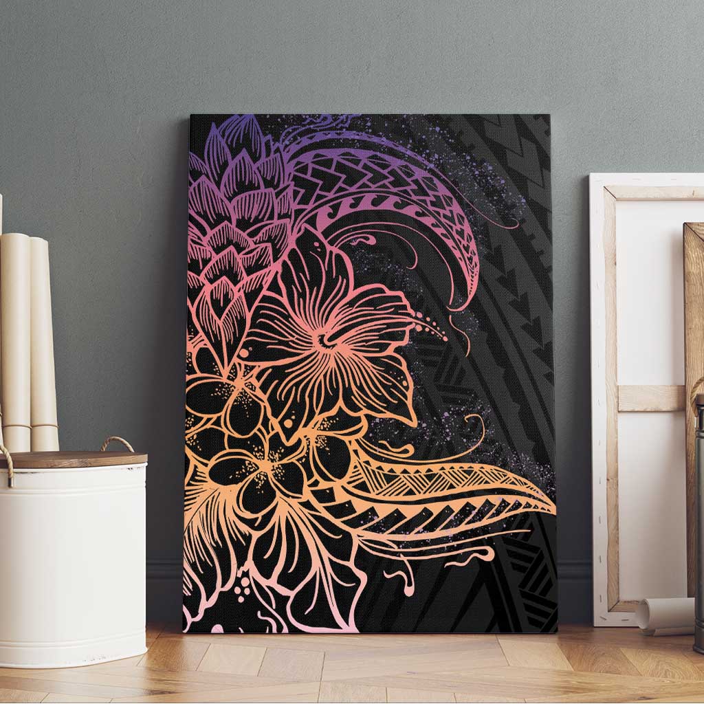 Floral Polynesian Hibiscus Tattoo Canvas Wall Art Peach Gradient Style