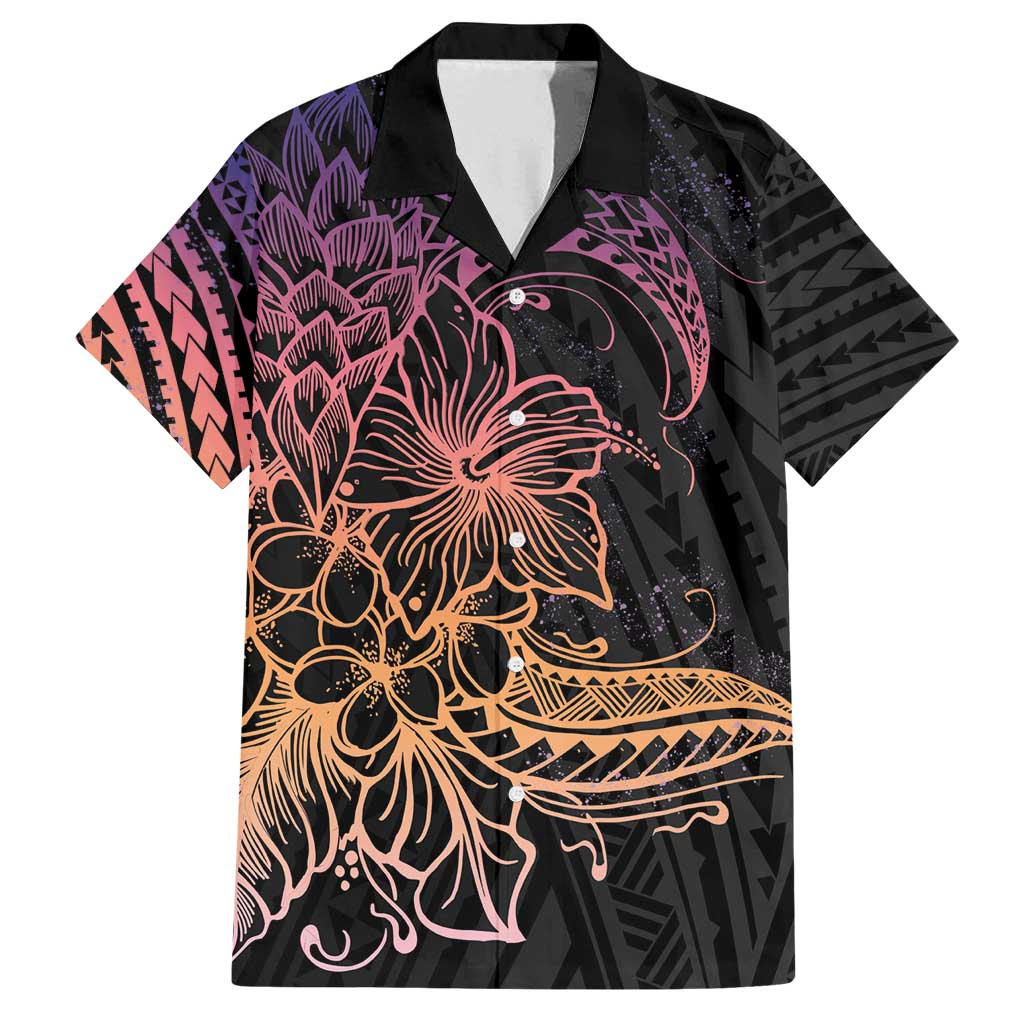 Floral Polynesian Hibiscus Tattoo Family Matching Tank Maxi Dress and Hawaiian Shirt Peach Gradient Style LT9 Dad's Shirt - Short Sleeve Peach - Polynesian Pride