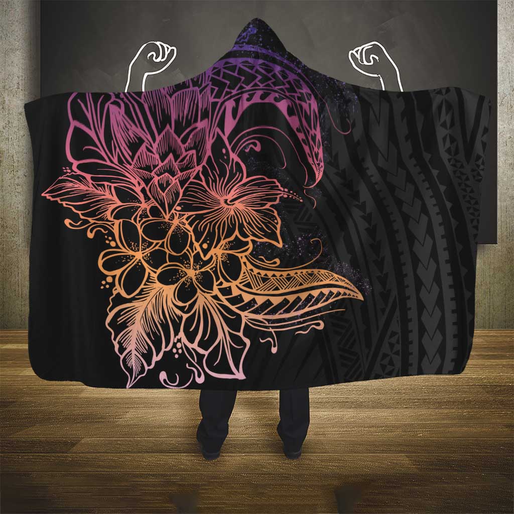 Floral Polynesian Hibiscus Tattoo Hooded Blanket Peach Gradient Style LT9 - Polynesian Pride