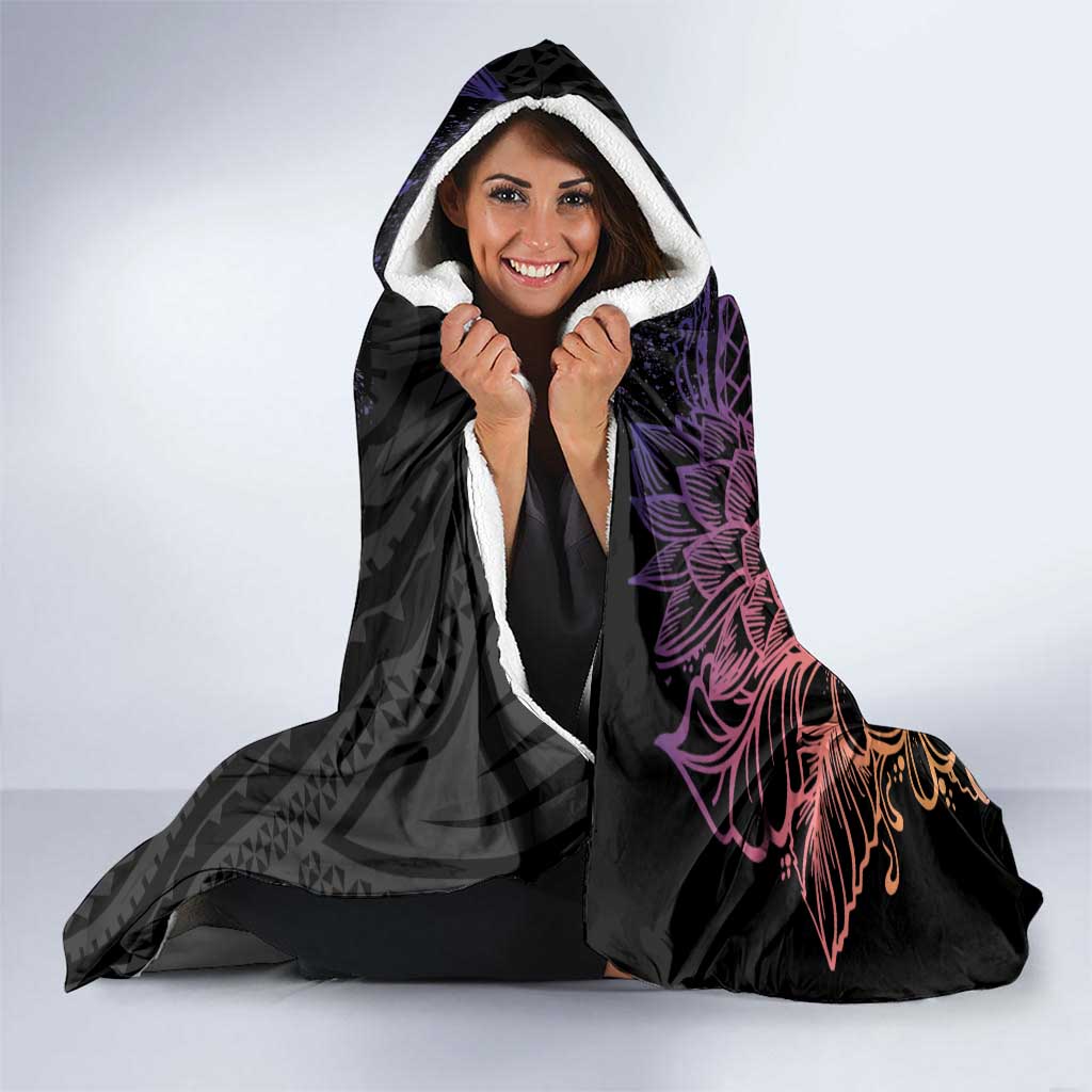 Floral Polynesian Hibiscus Tattoo Hooded Blanket Peach Gradient Style LT9 - Polynesian Pride