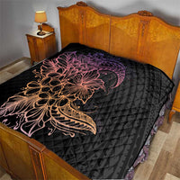 Floral Polynesian Hibiscus Tattoo Quilt Peach Gradient Style