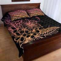 Floral Polynesian Hibiscus Tattoo Quilt Bed Set Peach Gradient Style