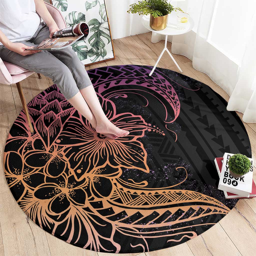 Floral Polynesian Hibiscus Tattoo Round Carpet Peach Gradient Style LT9 - Polynesian Pride