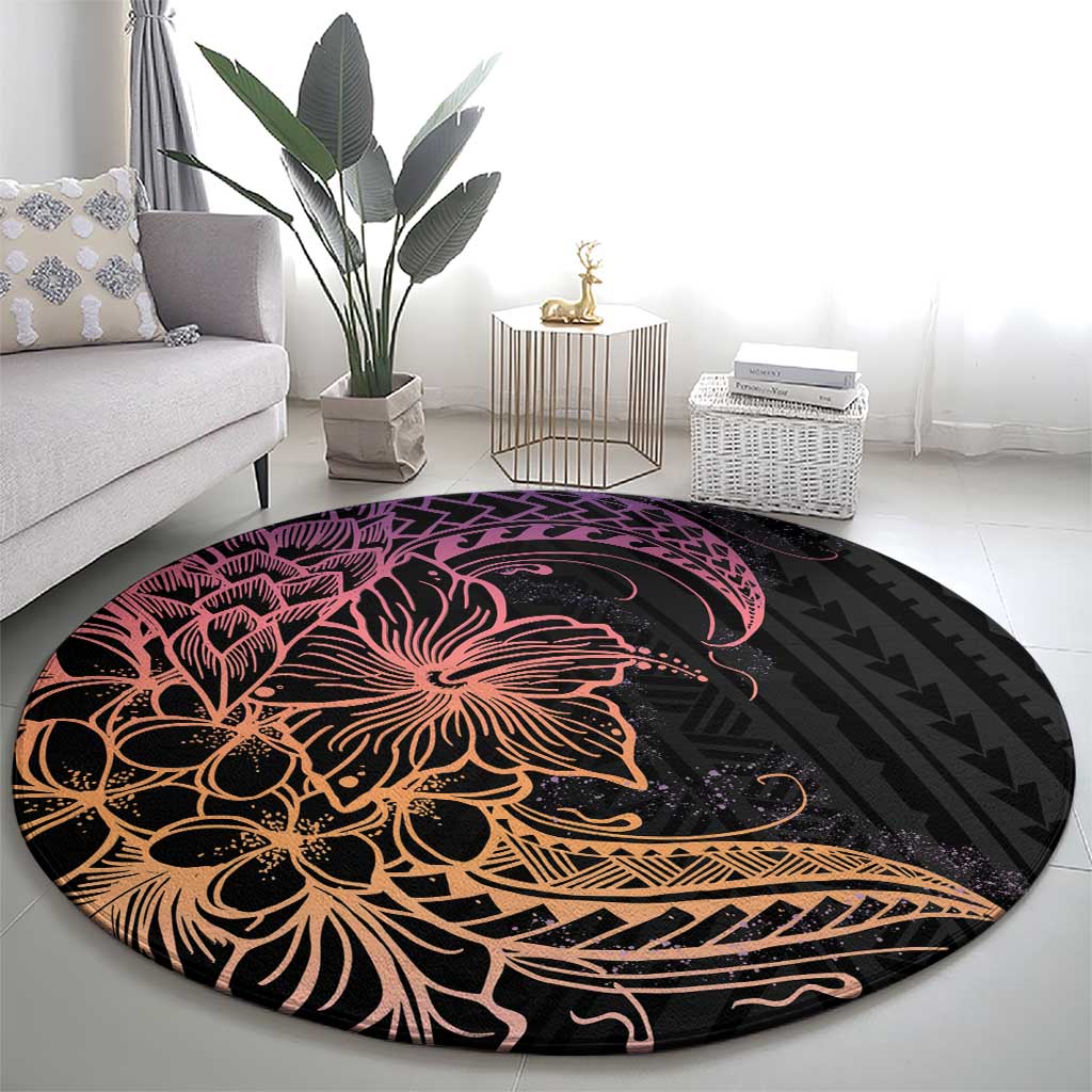 Floral Polynesian Hibiscus Tattoo Round Carpet Peach Gradient Style LT9 - Polynesian Pride