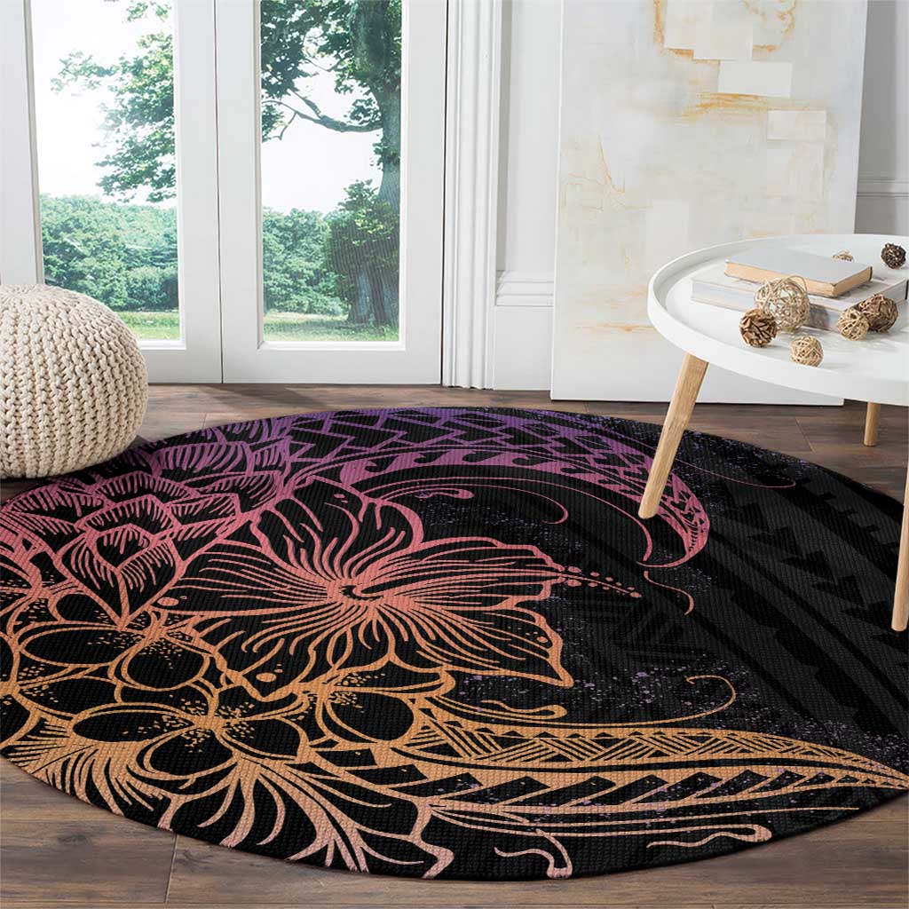 Floral Polynesian Hibiscus Tattoo Round Carpet Peach Gradient Style LT9 - Polynesian Pride