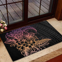 Floral Polynesian Hibiscus Tattoo Rubber Doormat Peach Gradient Style