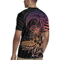 Floral Polynesian Hibiscus Tattoo Rugby Jersey Peach Gradient Style