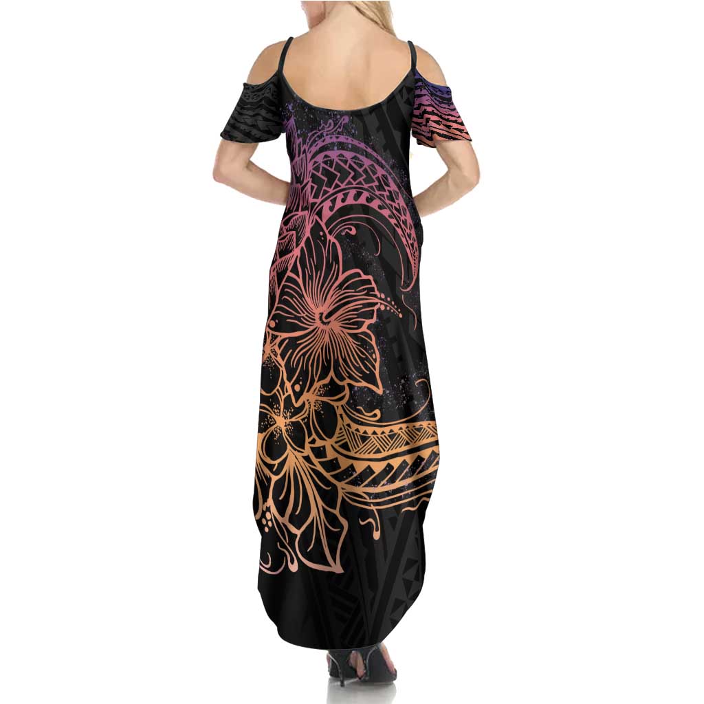 Floral Polynesian Hibiscus Tattoo Summer Maxi Dress Peach Gradient Style LT9 - Polynesian Pride