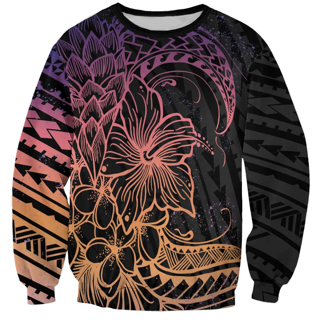 Floral Polynesian Hibiscus Tattoo Sweatshirt Peach Gradient Style