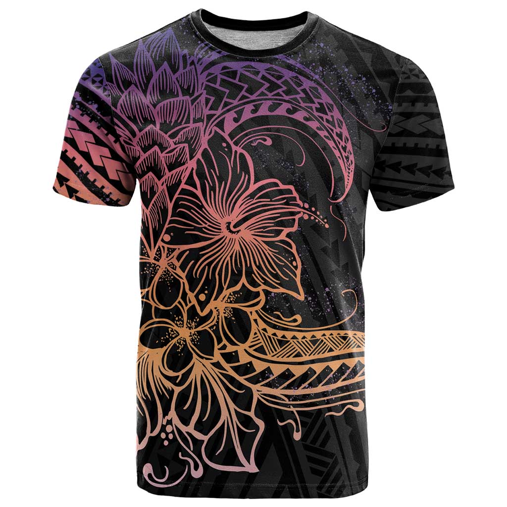 Floral Polynesian Hibiscus Tattoo T Shirt Peach Gradient Style