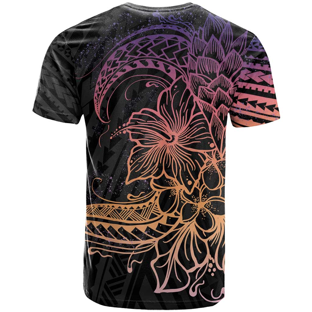 Floral Polynesian Hibiscus Tattoo T Shirt Peach Gradient Style