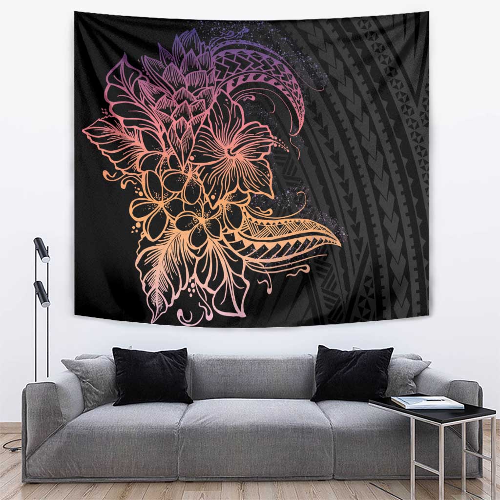 Floral Polynesian Hibiscus Tattoo Tapestry Peach Gradient Style LT9 Peach - Polynesian Pride