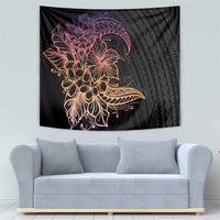 Floral Polynesian Hibiscus Tattoo Tapestry Peach Gradient Style