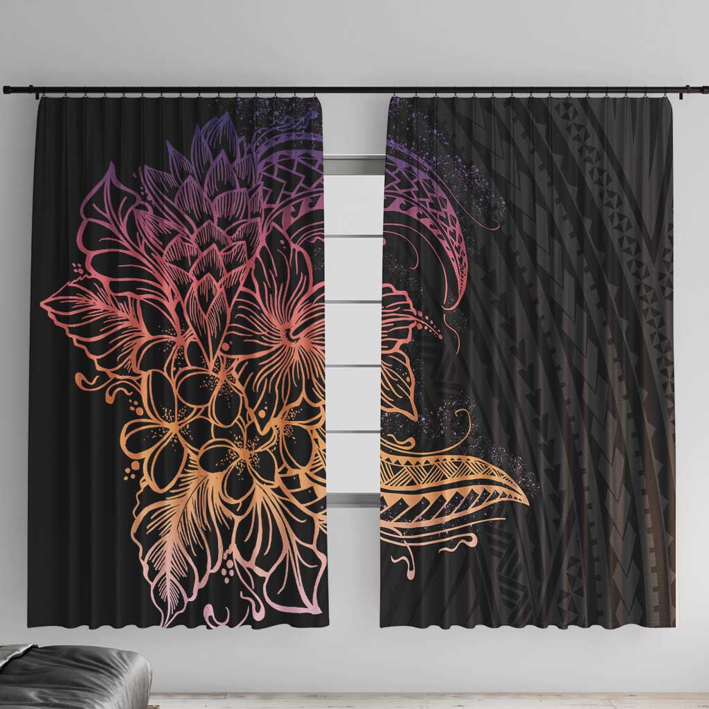 Floral Polynesian Hibiscus Tattoo Window Curtain Peach Gradient Style LT9 With Hooks Peach - Polynesian Pride