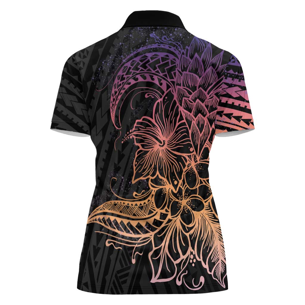 Floral Polynesian Hibiscus Tattoo Women Polo Shirt Peach Gradient Style LT9 - Polynesian Pride