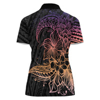 Floral Polynesian Hibiscus Tattoo Women Polo Shirt Peach Gradient Style LT9 - Polynesian Pride