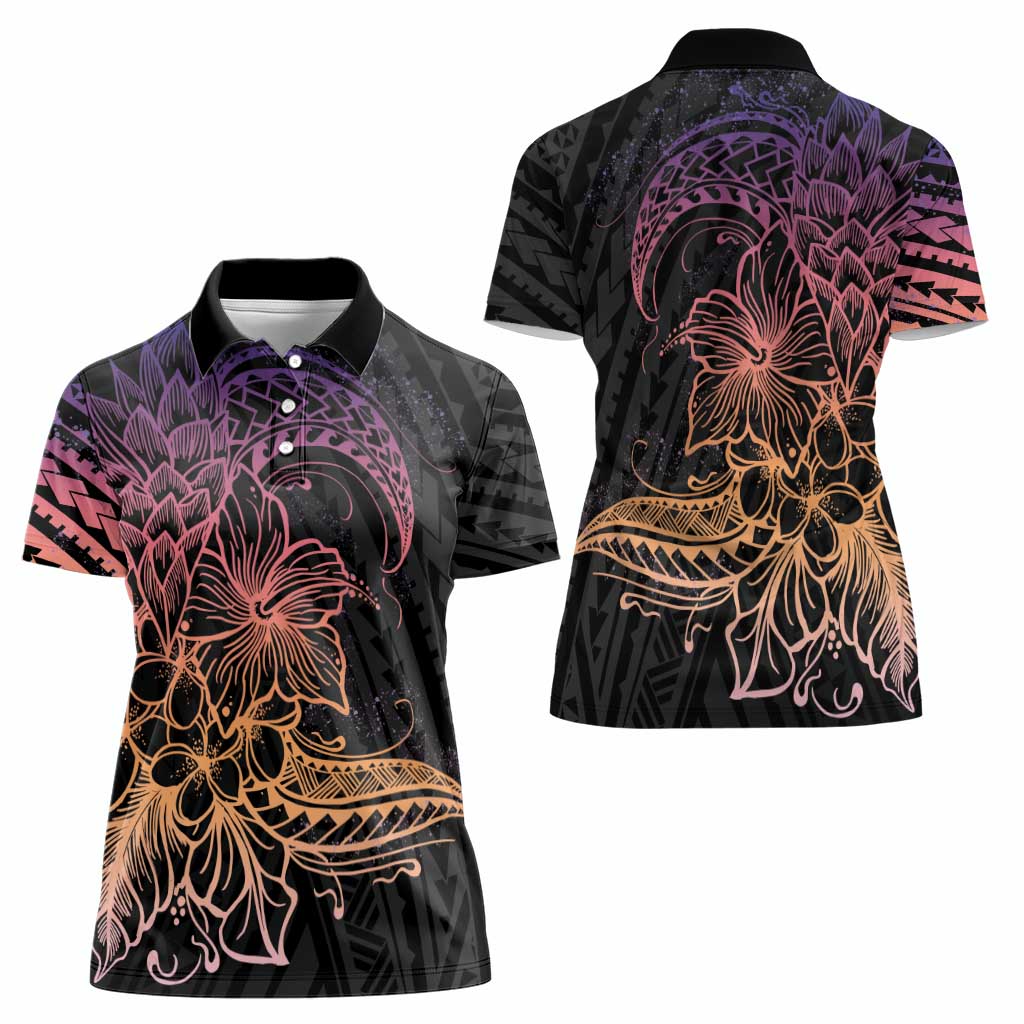 Floral Polynesian Hibiscus Tattoo Women Polo Shirt Peach Gradient Style LT9 - Polynesian Pride