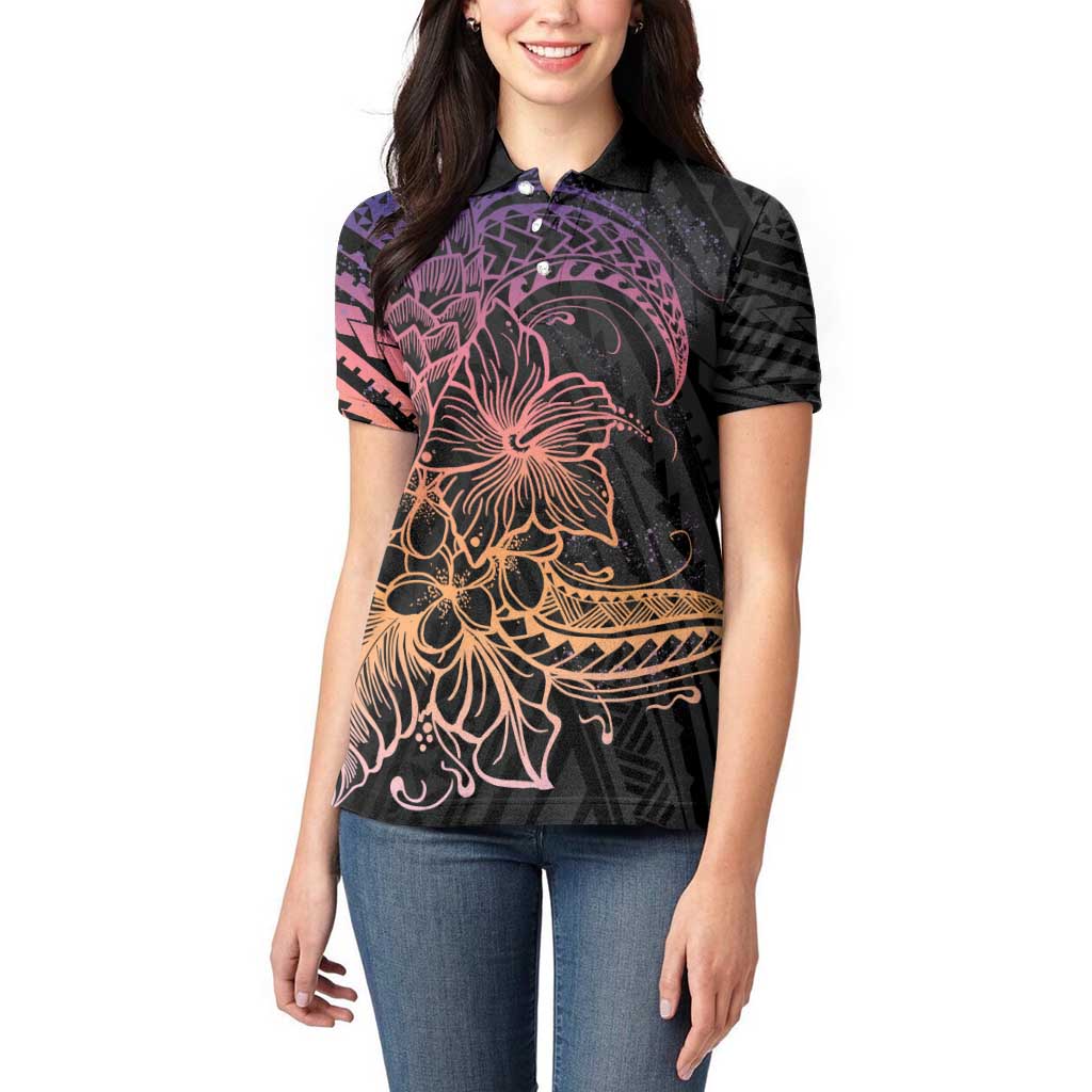 Floral Polynesian Hibiscus Tattoo Women Polo Shirt Peach Gradient Style LT9 - Polynesian Pride