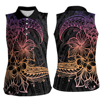 Floral Polynesian Hibiscus Tattoo Women Sleeveless Polo Shirt Peach Gradient Style