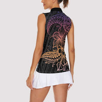 Floral Polynesian Hibiscus Tattoo Women Sleeveless Polo Shirt Peach Gradient Style